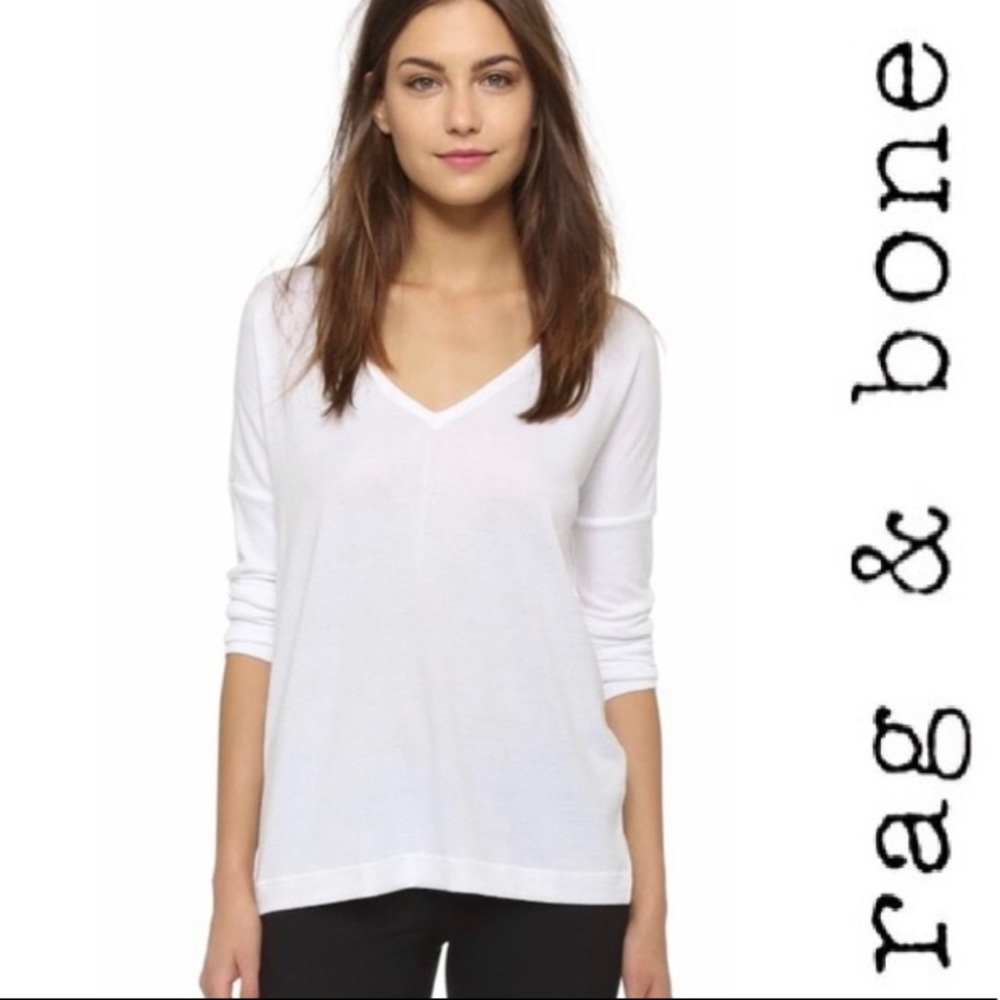 Rag & Bone/Jean Theo v-neck white long sleeve, size S/P